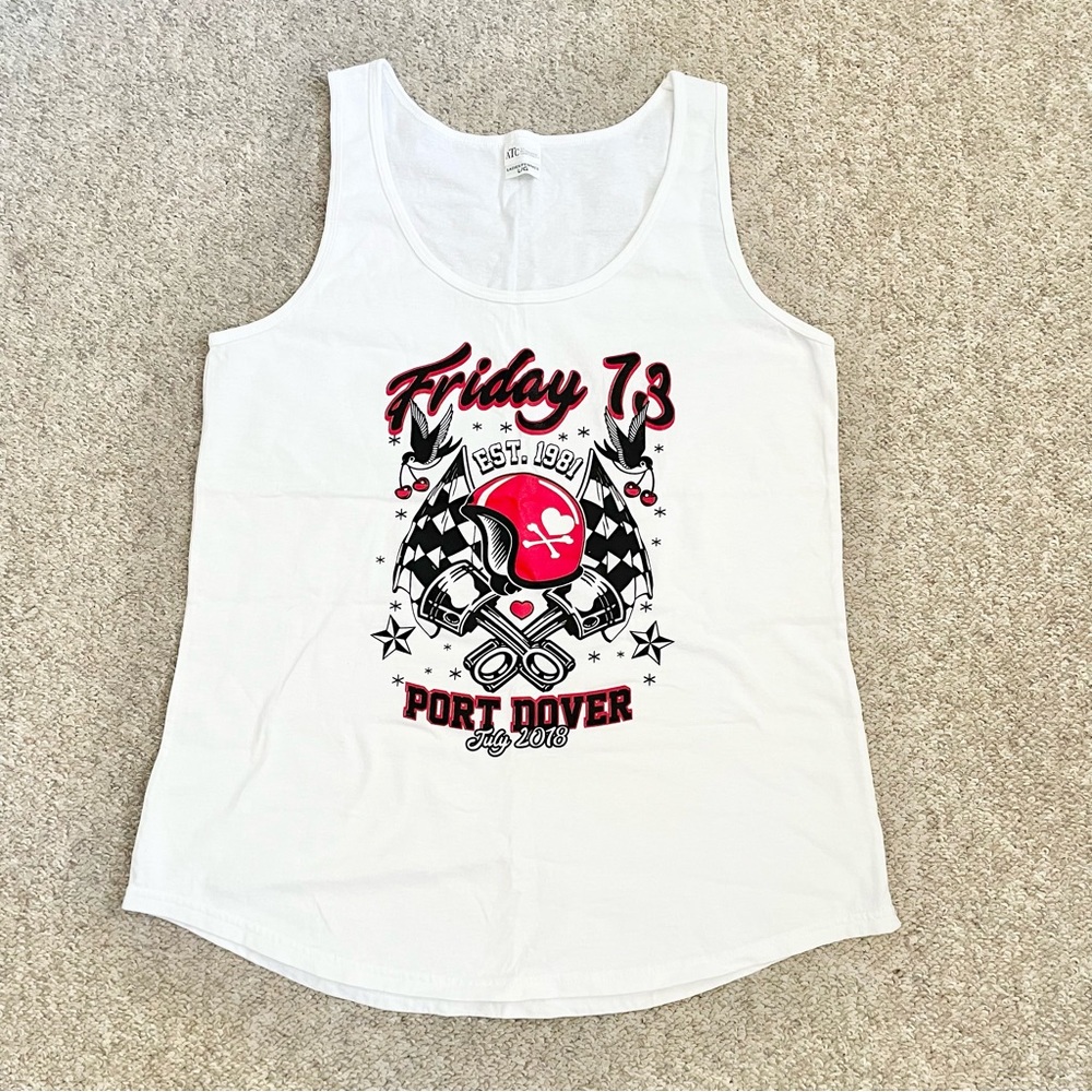 New Port Dover Friday the 13th large white tank top